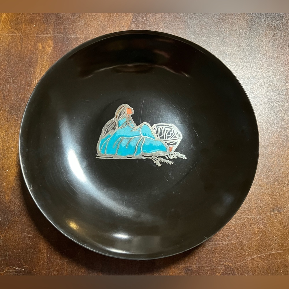 Vintage MCM Couroc California Native American Woman Bowl